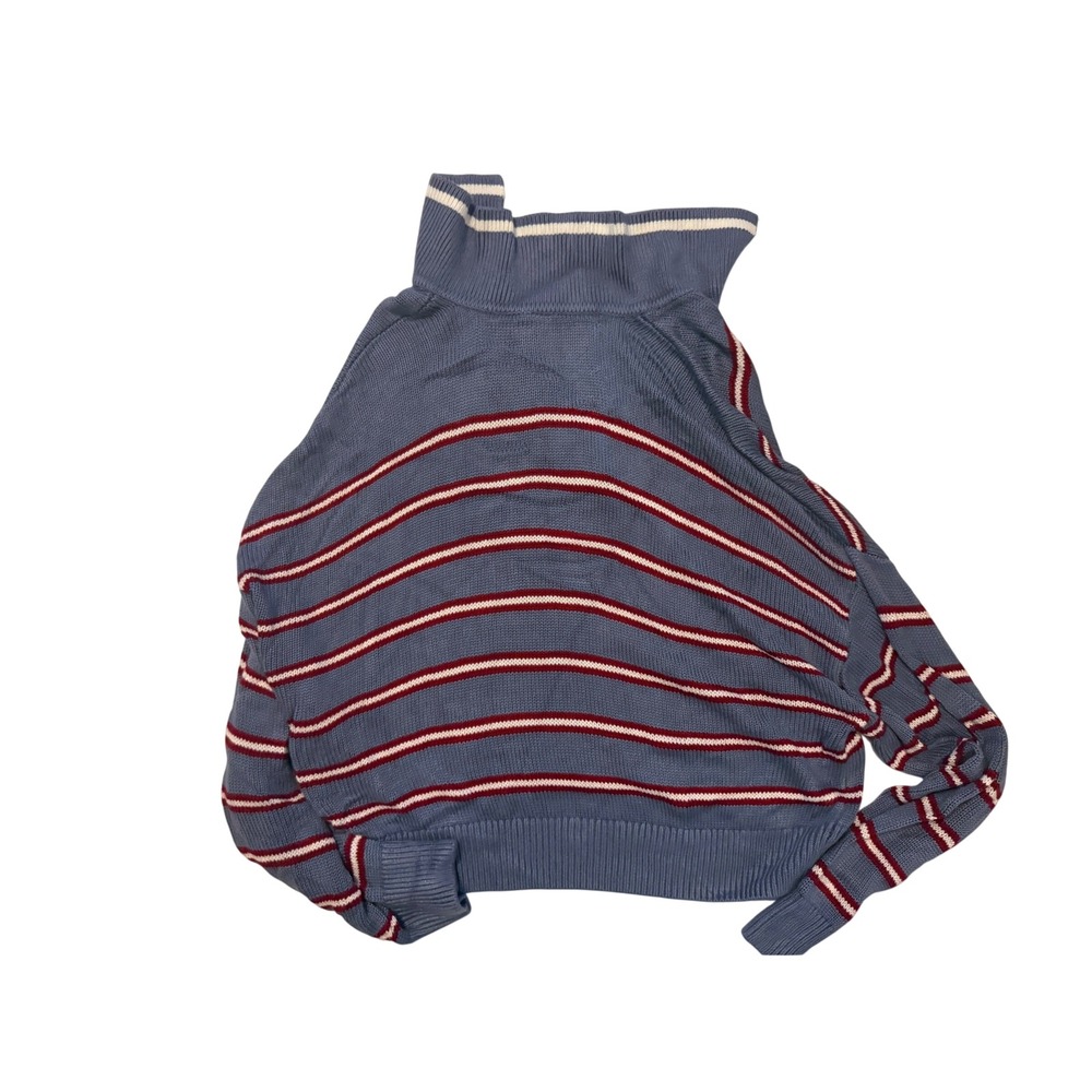 PINK Victorias Secret Cropped Polo Sweater Blue Striped Knit Pullover Large - Picture 4 of 5
